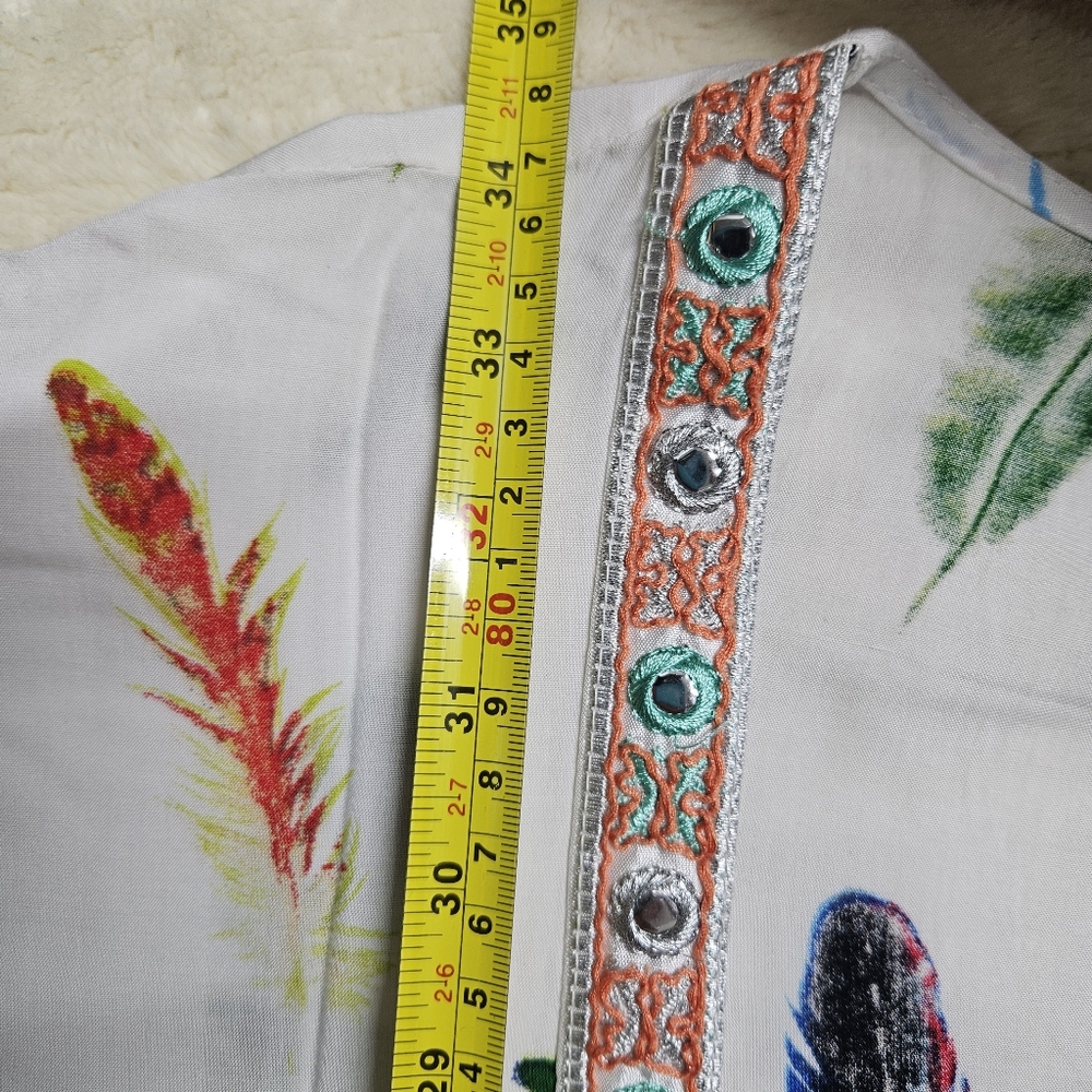 UMGEE Kimono Duster Cardigan Size XL/1XL Feather Print Tassel Boho Festival - Picture 8 of 11